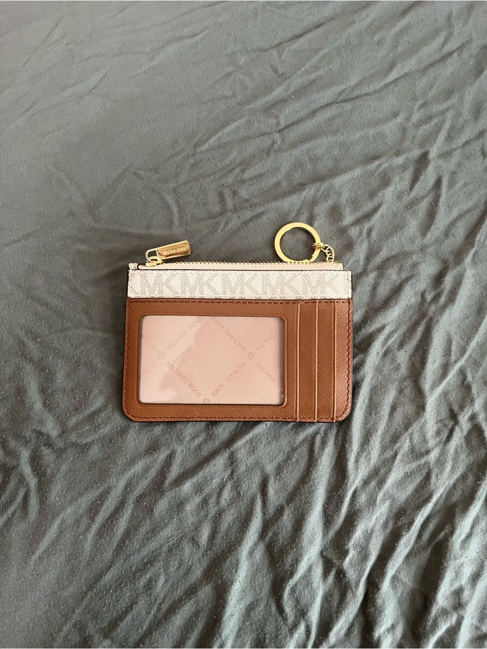 Michael Kors Signature Key Pouch in Light Taupe with Gold Hardware